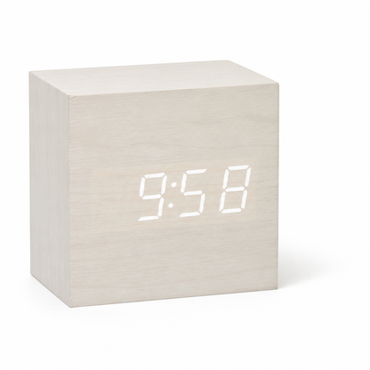 Alarm Clock Wood Grain LED Time Date & Temp