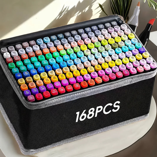 Alcohol Marker Set Dual-Tip Fine & Chisel 168 Colors