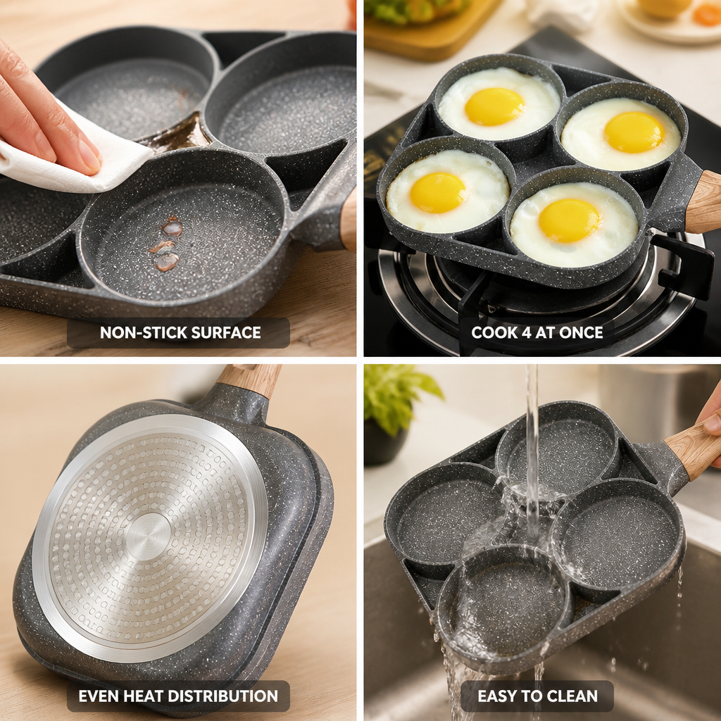 Aluminum Non-Stick 4-Compartment Omelet Pan