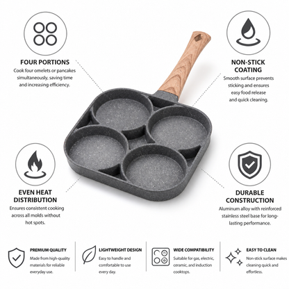 Aluminum Non-Stick 4-Compartment Omelet Pan