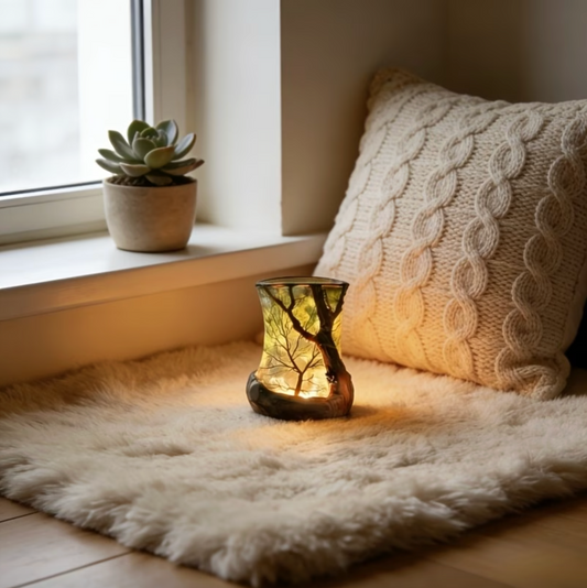 Ambient Lamp Glass & Resin Tree Silhouette Battery-Powered