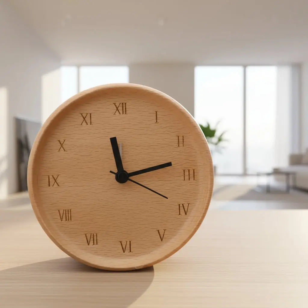 Analog Alarm Clock Silent Tick-Free Movement Solid Beechwood