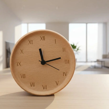 Analog Alarm Clock Silent Tick-Free Movement Solid Beechwood
