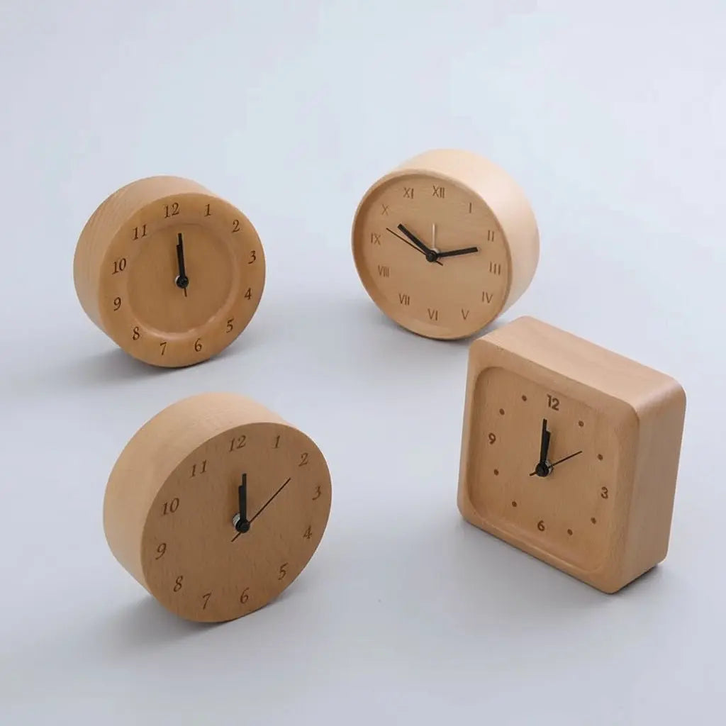 Analog Alarm Clock Silent Tick-Free Movement Solid Beechwood