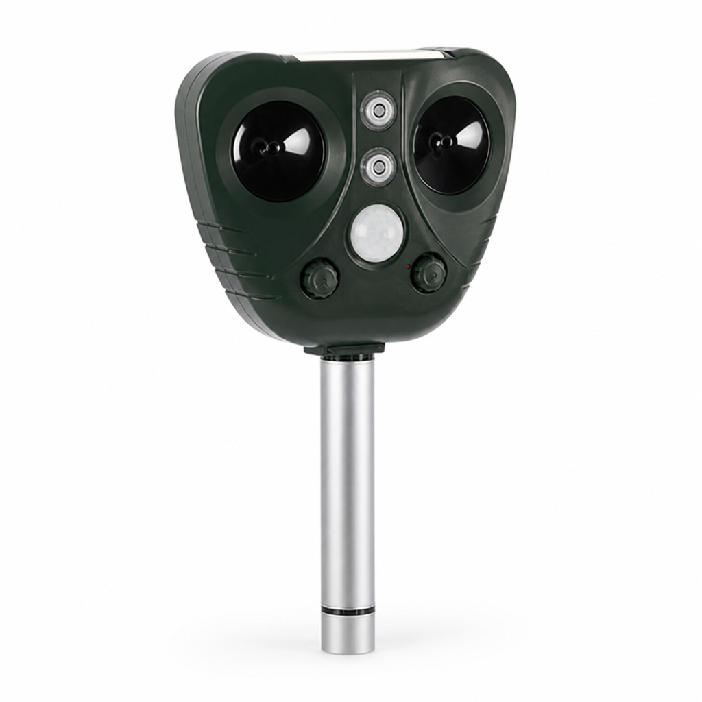 Animal Repeller Solar-Powered Motion-Activated Dual Ultrasonic Speakers & LED