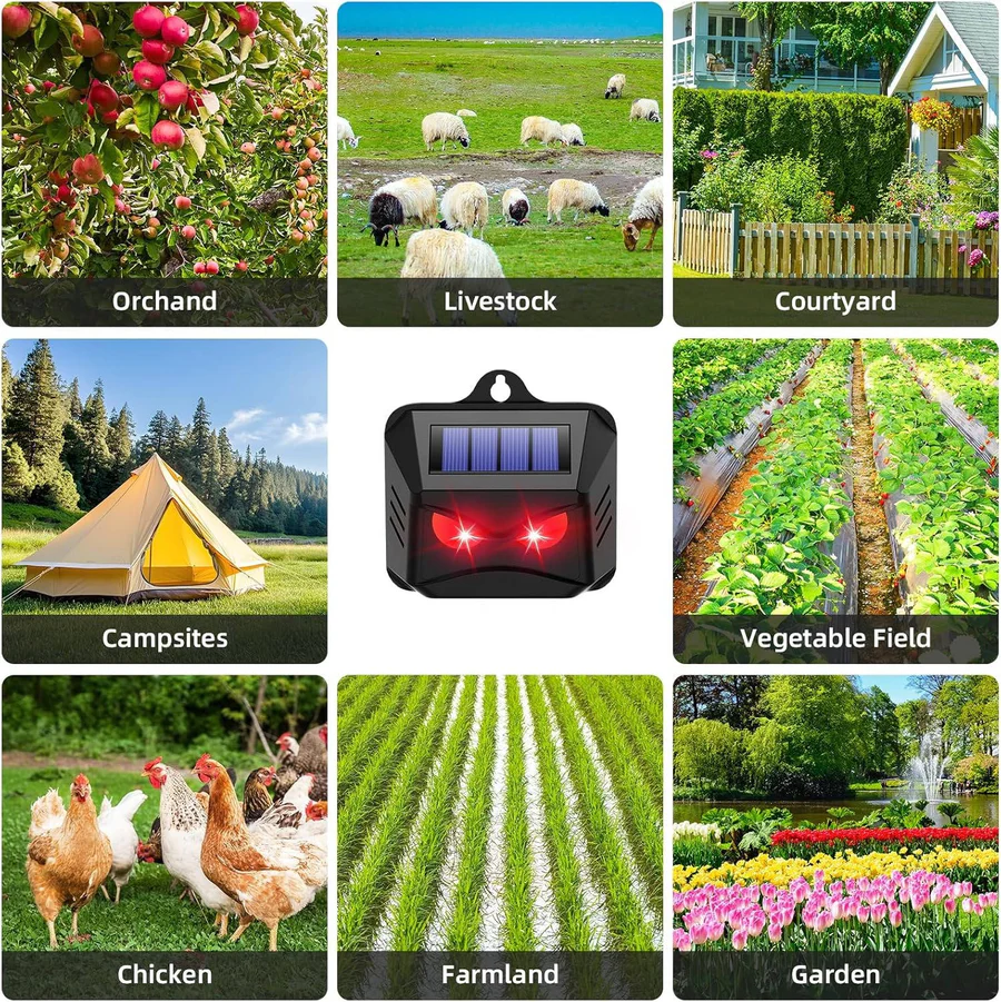 Animal Repeller Solar Ultrasonic & Blinking LED Pet-Safe