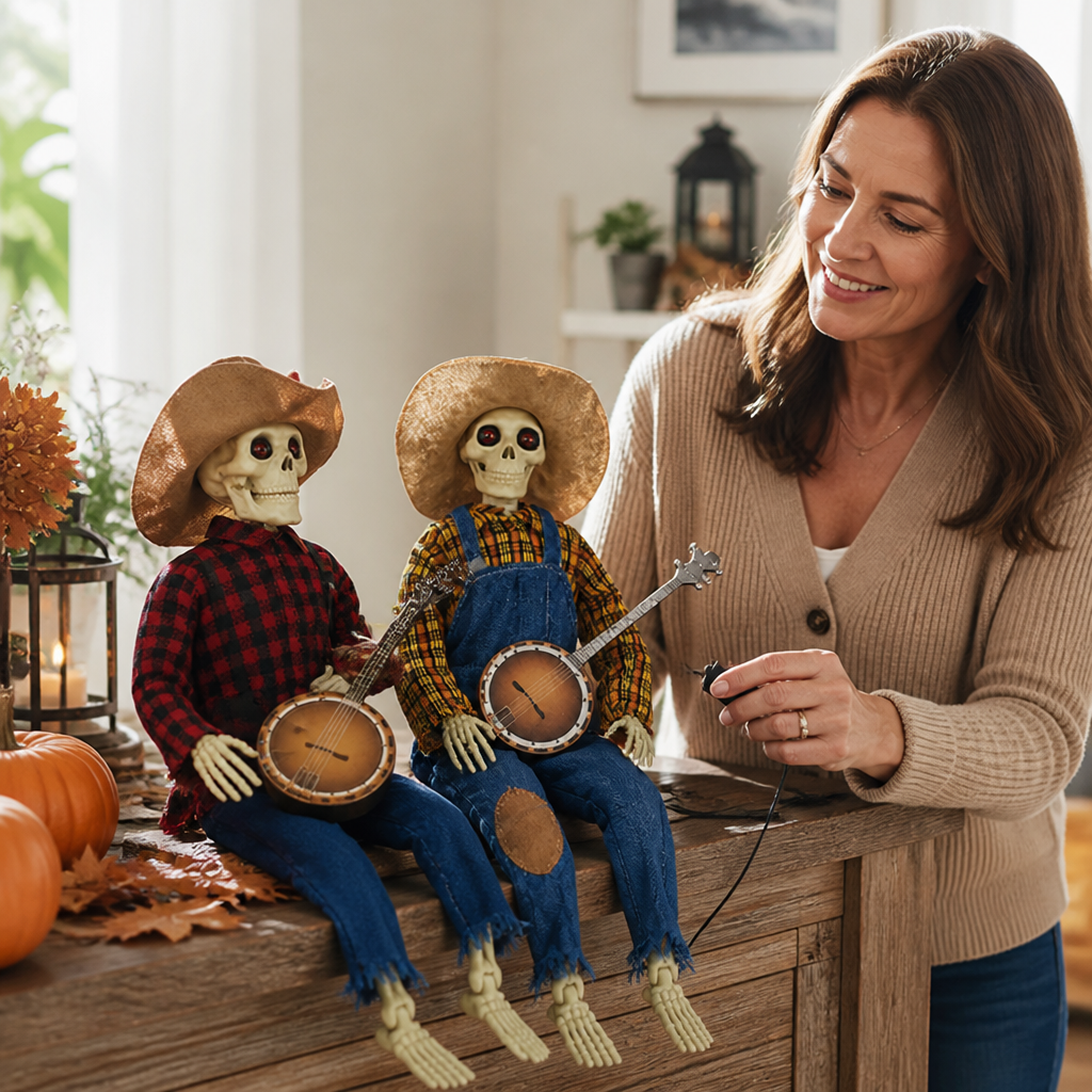 Animated Skeleton Duo Motion-Activated Music & Lights