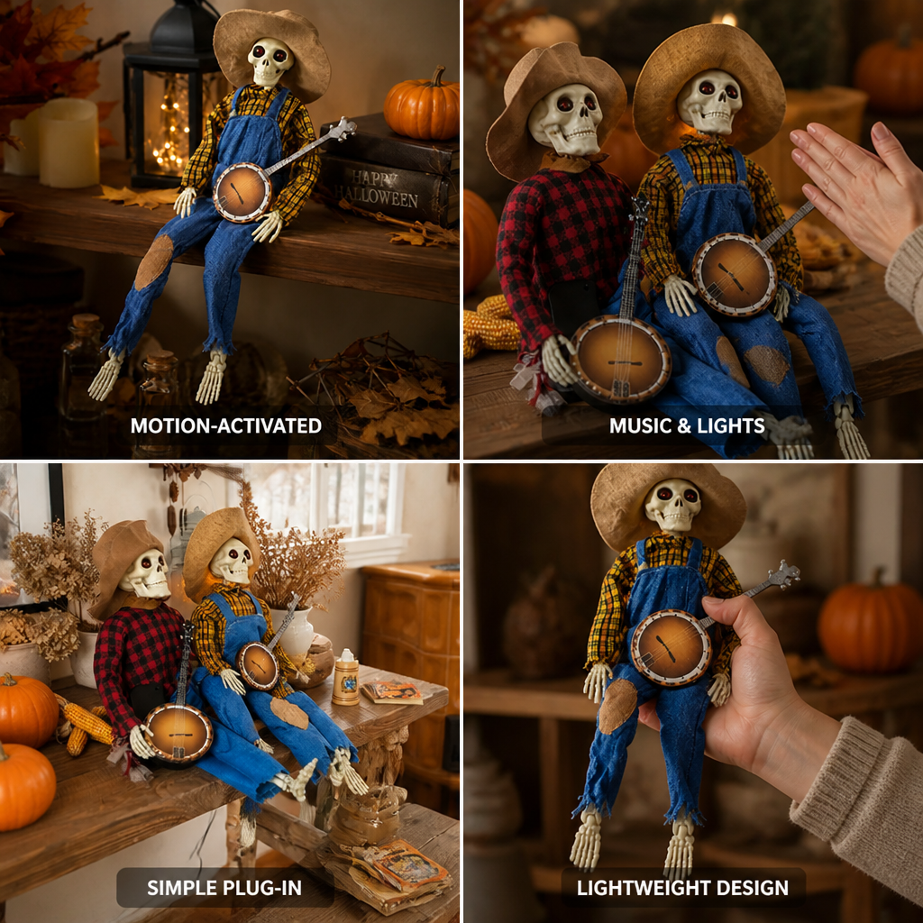 Animated Skeleton Duo Motion-Activated Music & Lights
