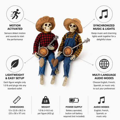 Animated Skeleton Duo Motion-Activated Music & Lights