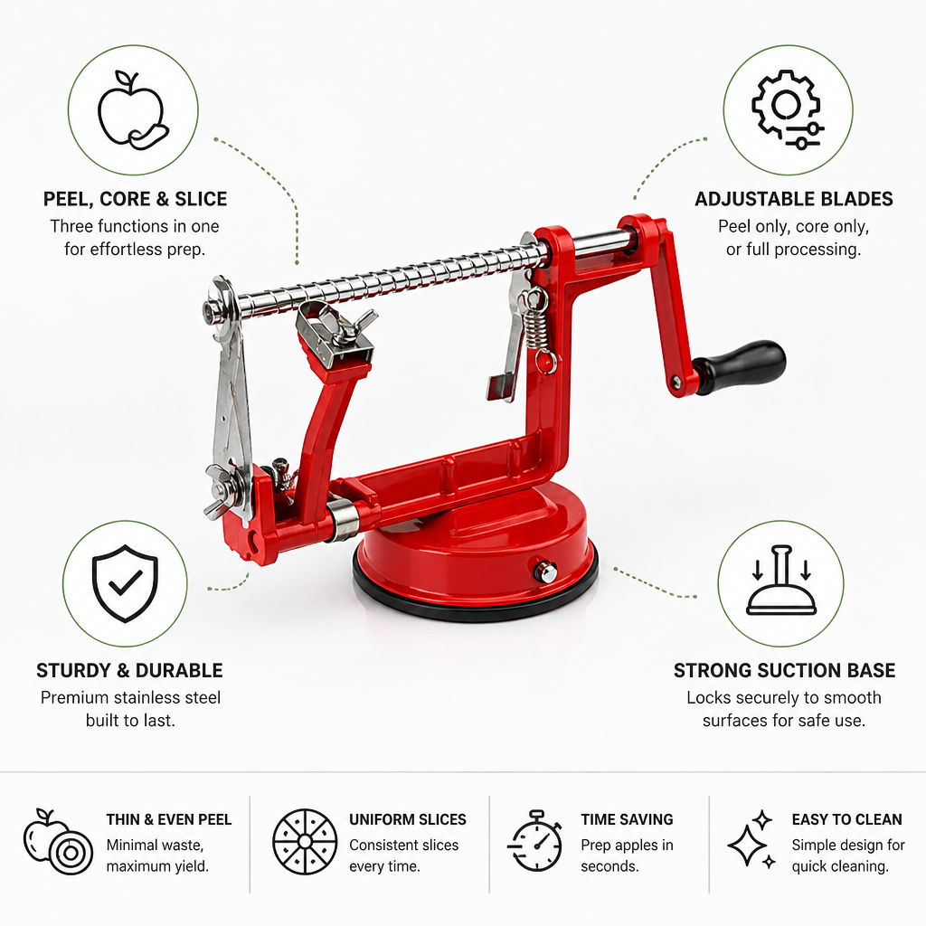 Apple Peeler 3-in-1 Stainless Steel Suction Base
