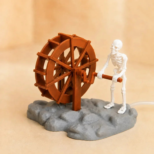 Aquarium Ornament Skeleton Water Wheel Air-Powered Fish-Safe