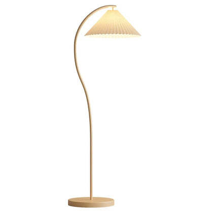 Arc Floor Lamp Pleated Fabric Shade Dimmable LED