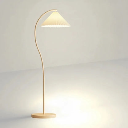 Arc Floor Lamp Pleated Fabric Shade Dimmable LED