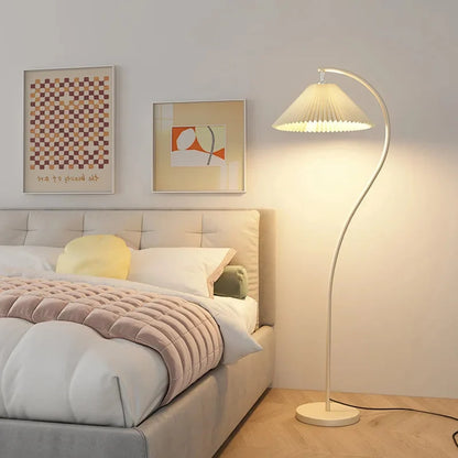 Arc Floor Lamp Pleated Fabric Shade Dimmable LED