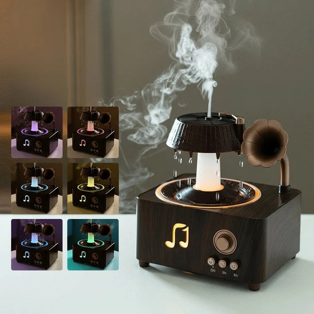 Aroma Diffuser Gramophone Style Rain Effect LED Timer