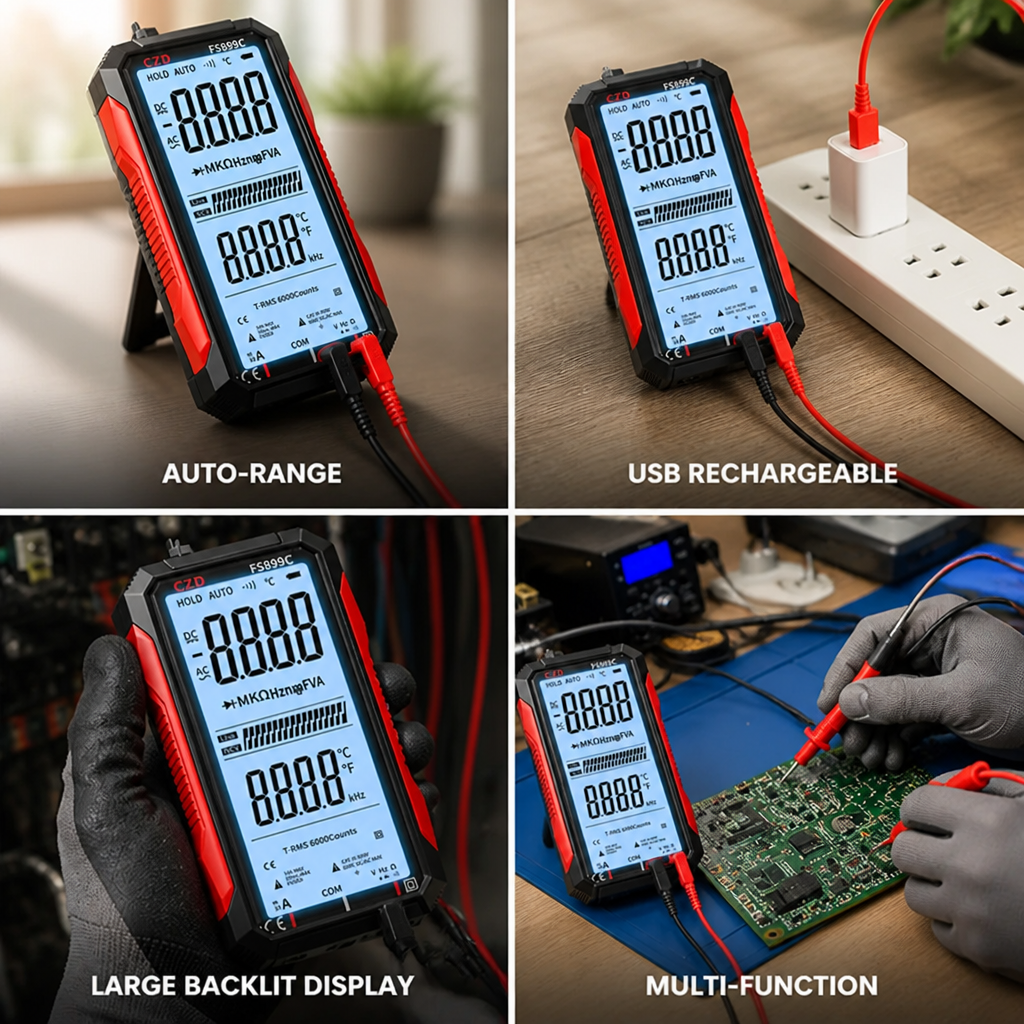 Auto-Range Backlit USB-Rechargeable Digital Multimeter