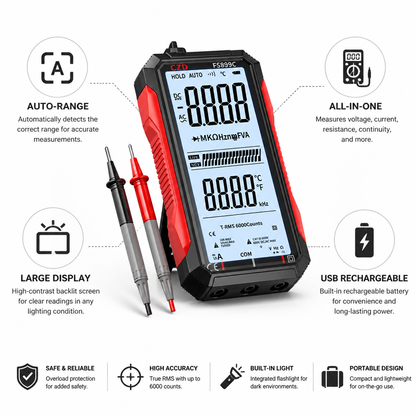 Auto-Range Backlit USB-Rechargeable Digital Multimeter