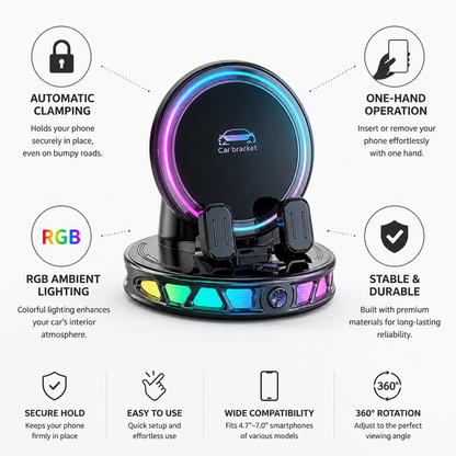 Automatic One-Hand RGB Car Phone Mount