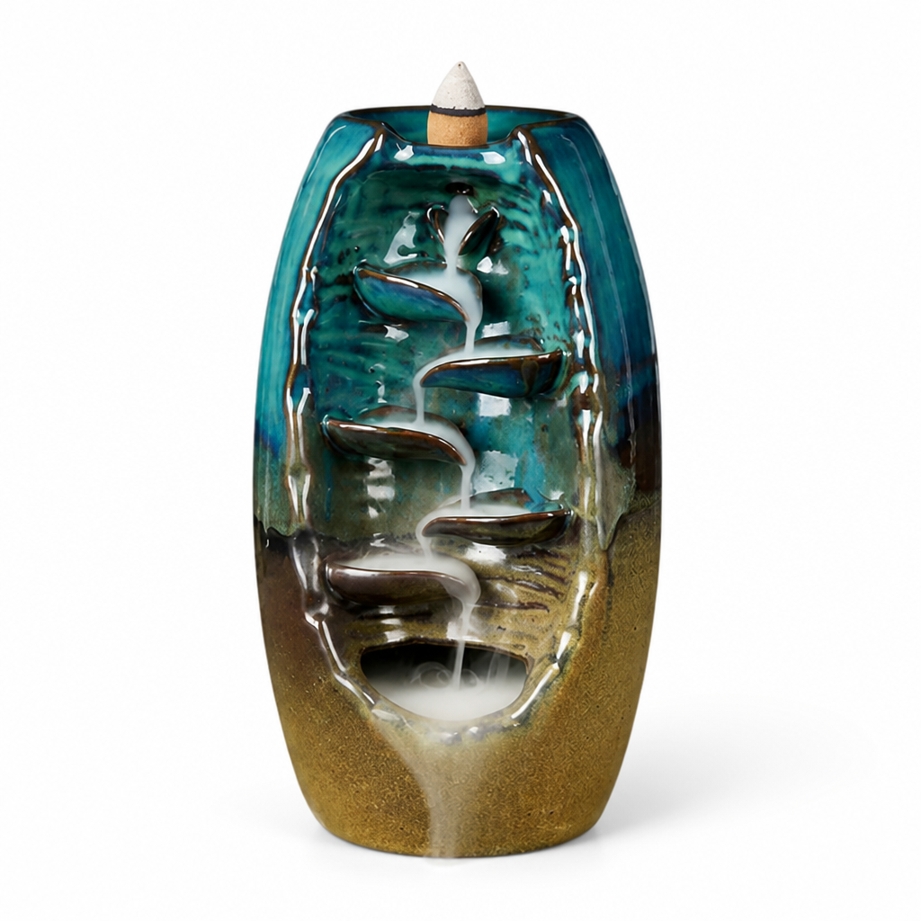 Backflow Incense Burner Handmade Ceramic Smoke Waterfall 50 Cones