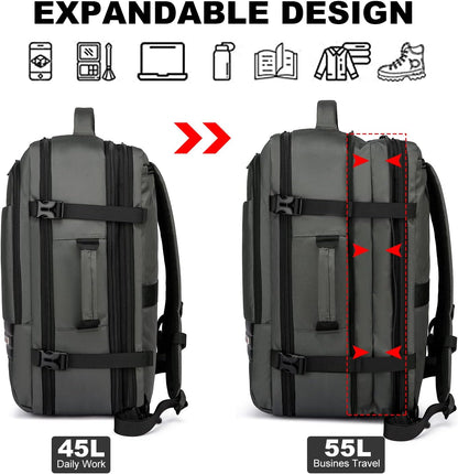 Backpack Expandable 45-55L Padded Laptop Compartment & Trolley Sleeve