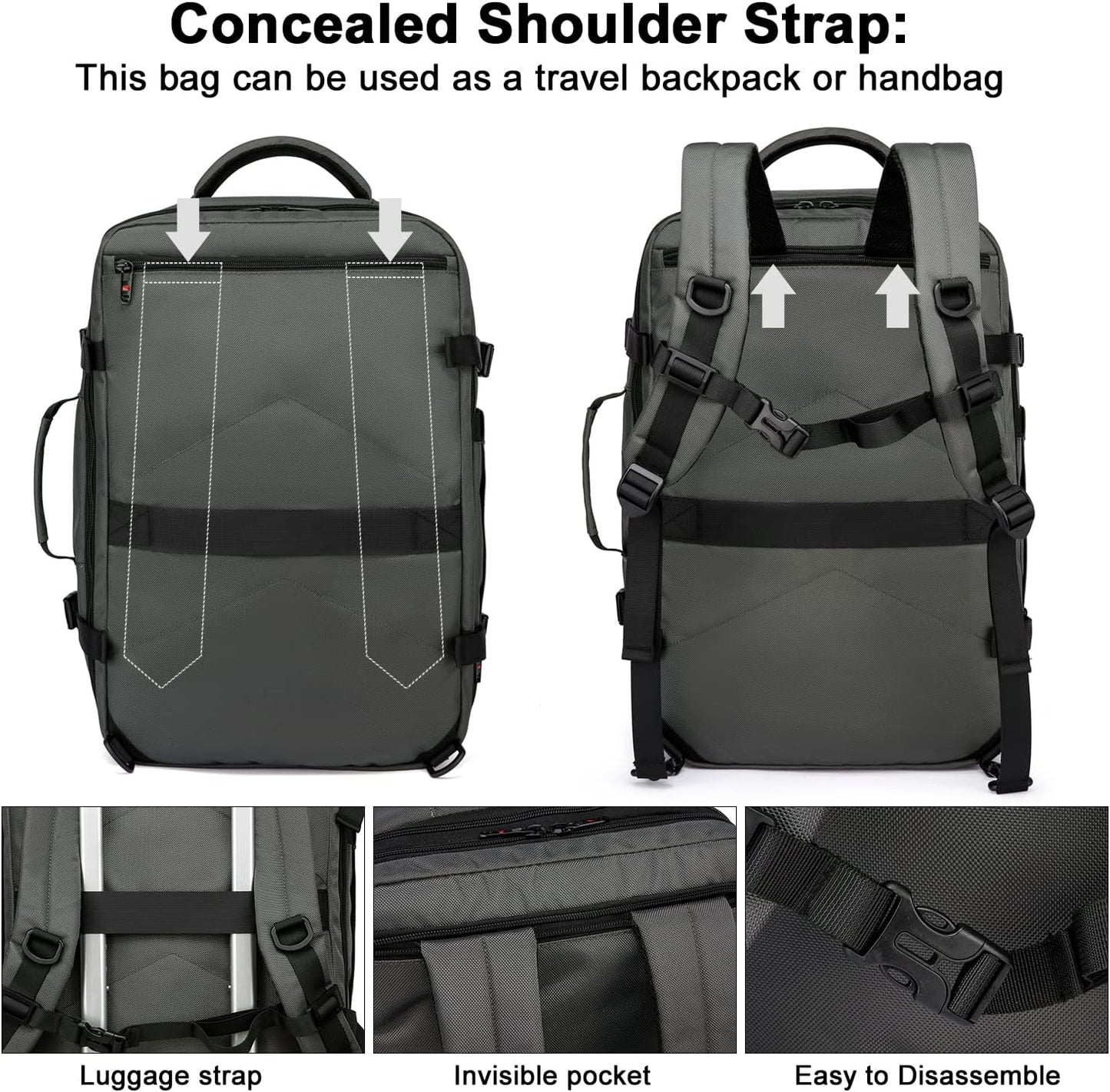 Backpack Expandable 45-55L Padded Laptop Compartment & Trolley Sleeve