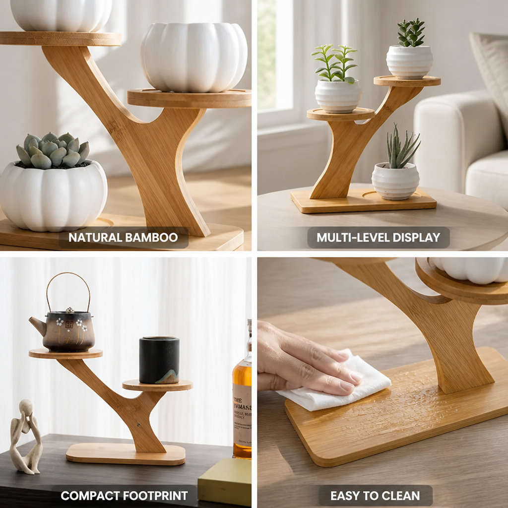 Bamboo Branch-Shaped Tabletop Display Shelf