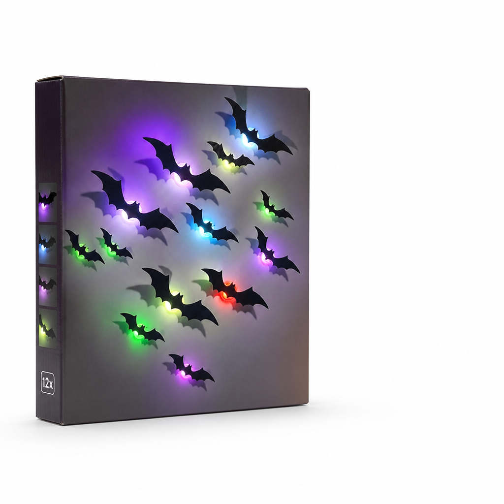 Bat Wall Decals 3D Multicolor LED Set of 12