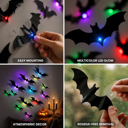 Bat Wall Decals 3D Multicolor LED Set of 12