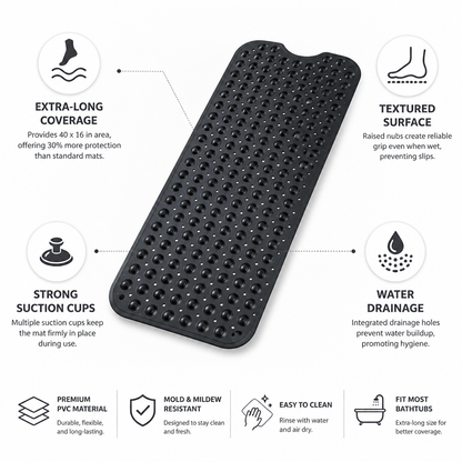 Bath Mat Extra-Long Anti-Slip & Suction Cups