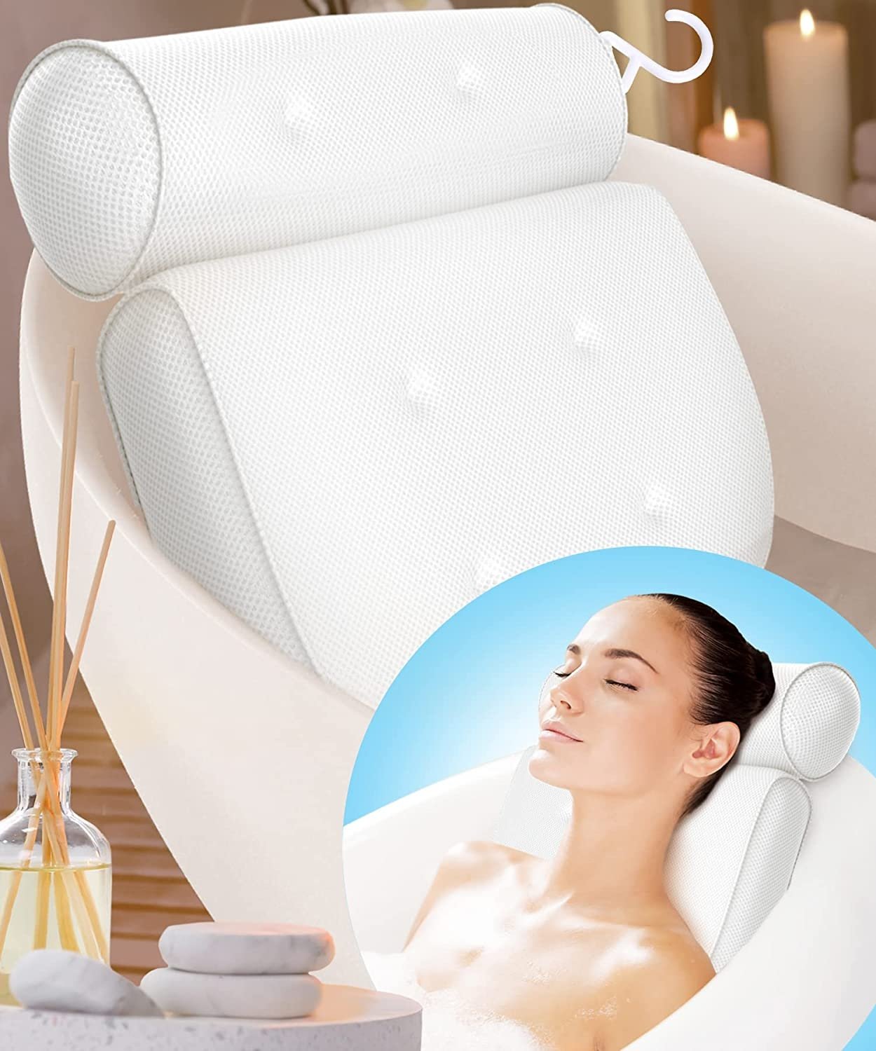 Bath Pillow Ergonomic Neck Support 3D Mesh & Quick-Dry