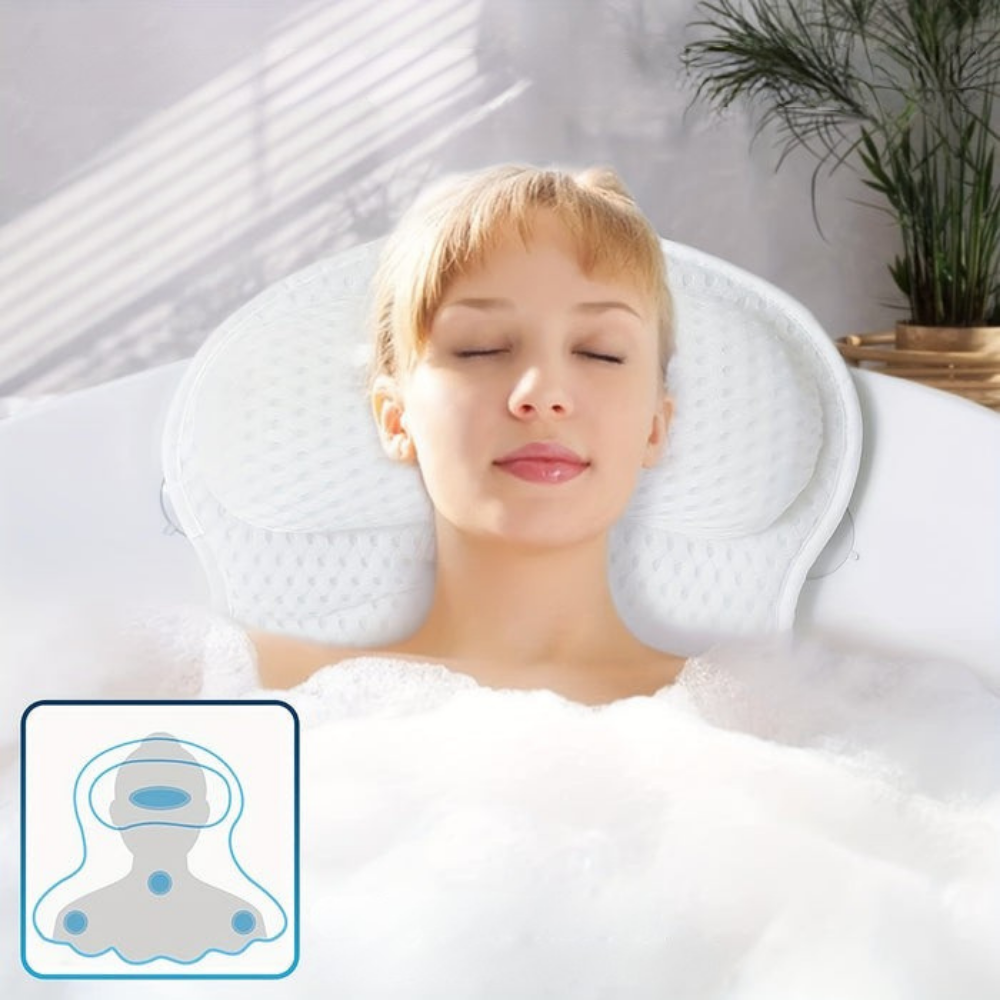 Bath Pillow Ergonomic Neck Support & Non-Slip Suction Cups