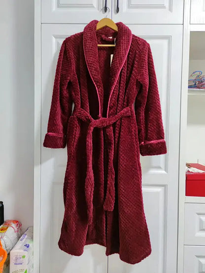 Bathrobe Floor-Length Breathable Fleece Tie Belt