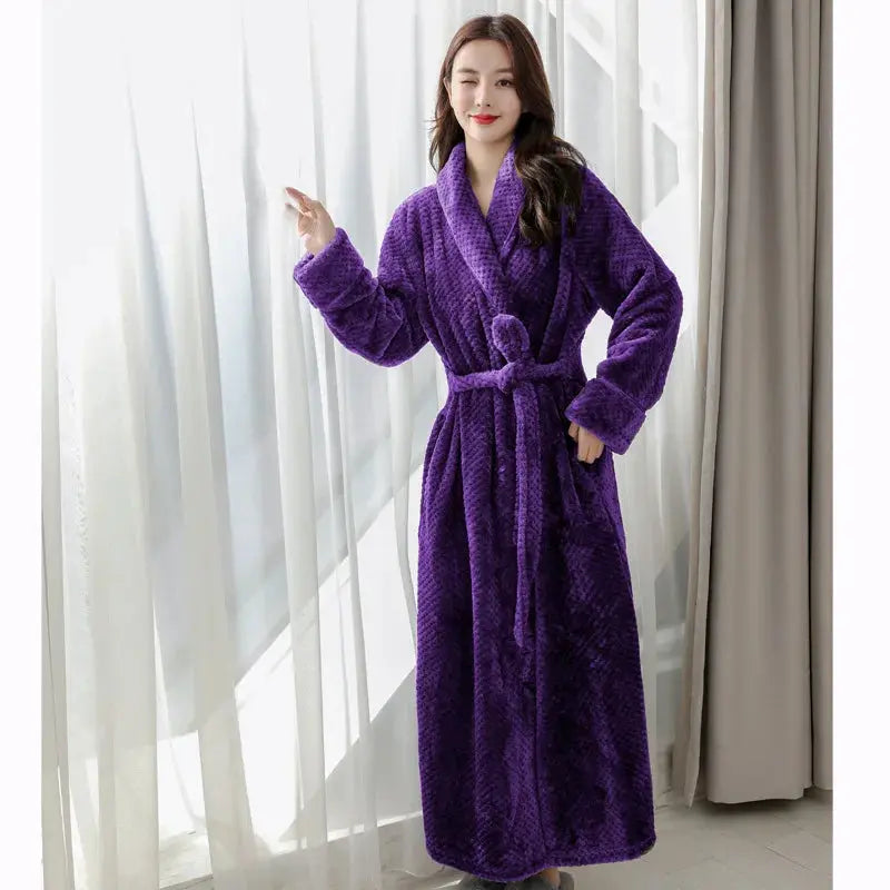 Bathrobe Floor-Length Breathable Fleece Tie Belt