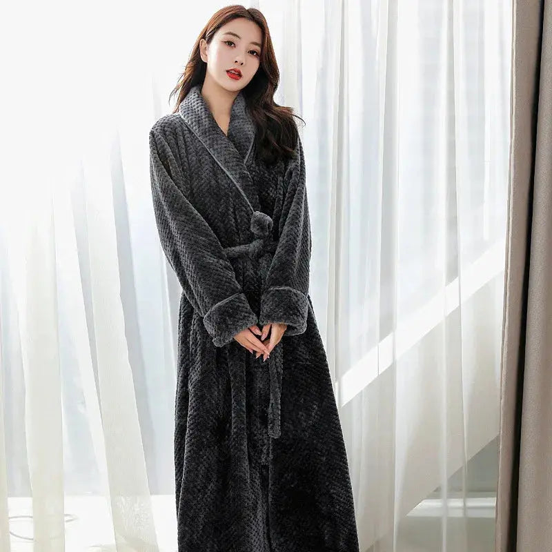 Bathrobe Floor-Length Breathable Fleece Tie Belt