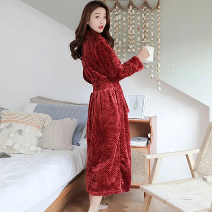 Bathrobe Floor-Length Breathable Fleece Tie Belt