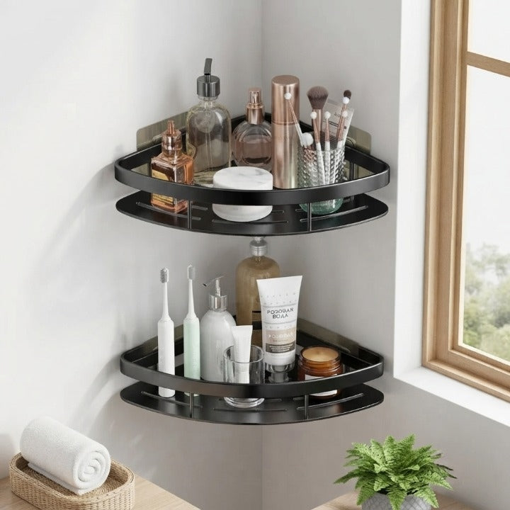 Bathroom Corner Shelf Self-Adhesive No-Drill Aluminum Raised Edge