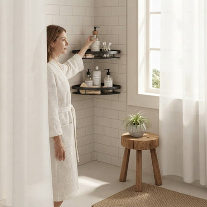 Bathroom Corner Shelf Self-Adhesive No-Drill Aluminum Raised Edge