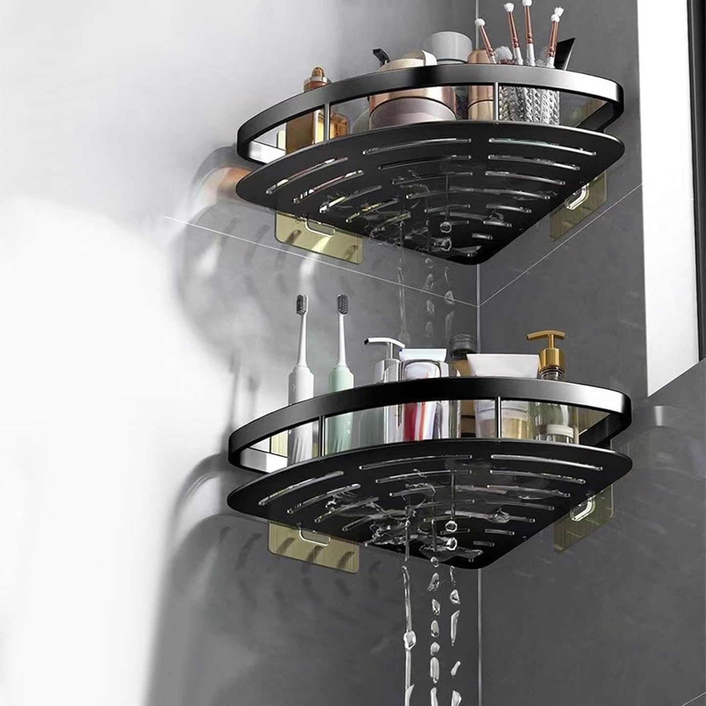 Bathroom Corner Shelf Self-Adhesive No-Drill Aluminum Raised Edge