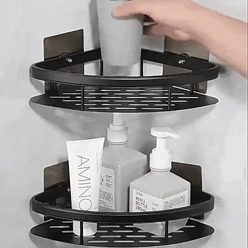 Bathroom Corner Shelf Self-Adhesive No-Drill Aluminum Raised Edge