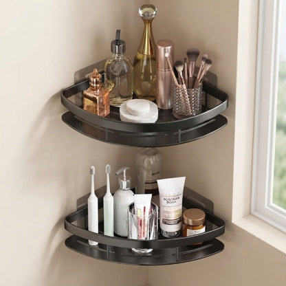 Bathroom Corner Shelf Self-Adhesive No-Drill Aluminum Raised Edge
