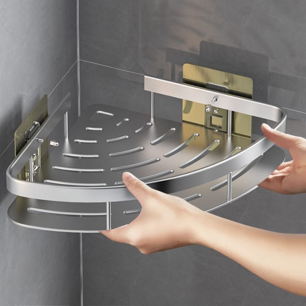 Bathroom Corner Shelf Self-Adhesive No-Drill Aluminum Raised Edge