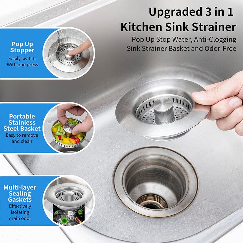 Bathroom Drain Strainer Pop-Up Filter & Plug Stainless Steel