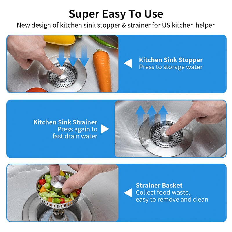 Bathroom Drain Strainer Pop-Up Filter & Plug Stainless Steel