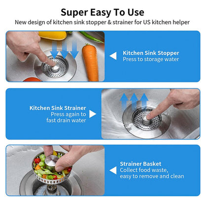 Bathroom Drain Strainer Pop-Up Filter & Plug Stainless Steel