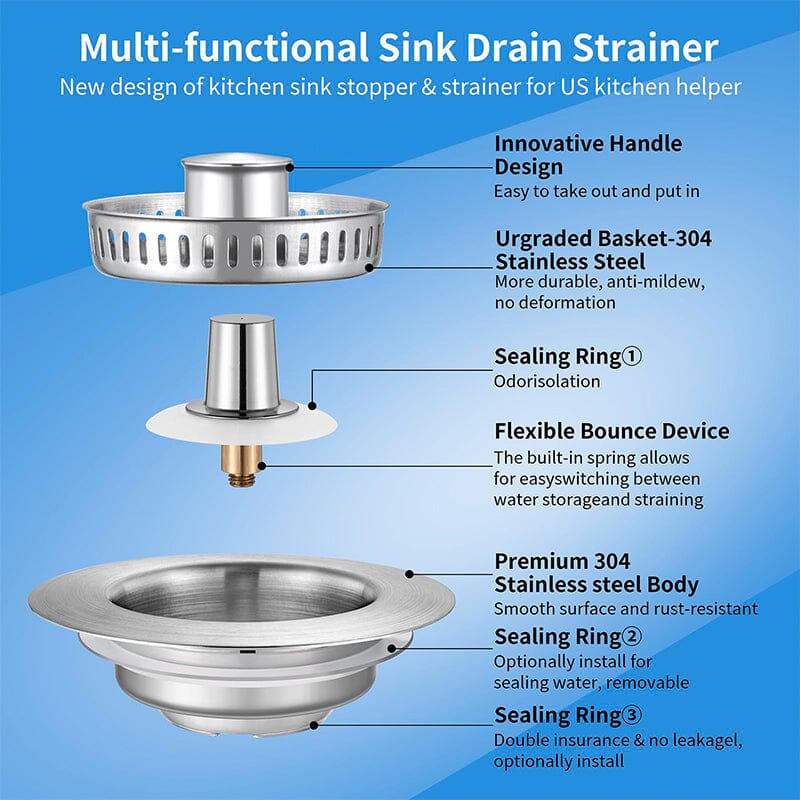 Bathroom Drain Strainer Pop-Up Filter & Plug Stainless Steel