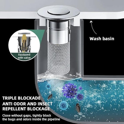 Bathroom Drain Strainer Pop-Up Filter & Plug Stainless Steel