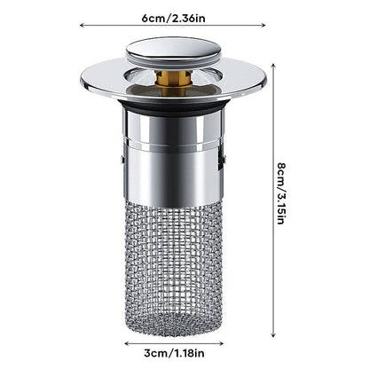 Bathroom Drain Strainer Pop-Up Filter & Plug Stainless Steel