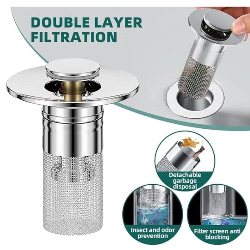 Bathroom Drain Strainer Pop-Up Filter & Plug Stainless Steel