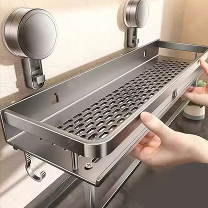 Bathroom Shelf Drill-Free Rust-Resistant Aluminum Towel Bar & Hooks