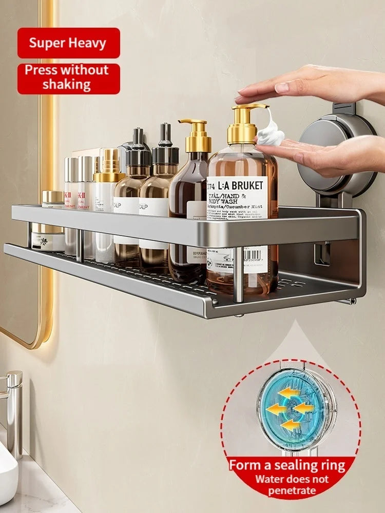 Bathroom Shelf Drill-Free Rust-Resistant Aluminum Towel Bar & Hooks